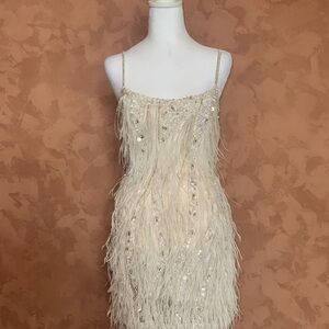 Rachel Gilbert Cream Feather Embellished Dress